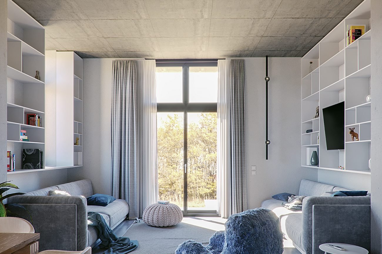 Blue Armchair Render in grey interior